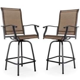 NUU GARDEN Outdoor Patio Swivel Bar Stool Set of 2 Iron Bar Height Bistro Chairs with Armrests, All-Weather Textilene for Patio, Garden, Sunroom, Backyard and Balcony, Black