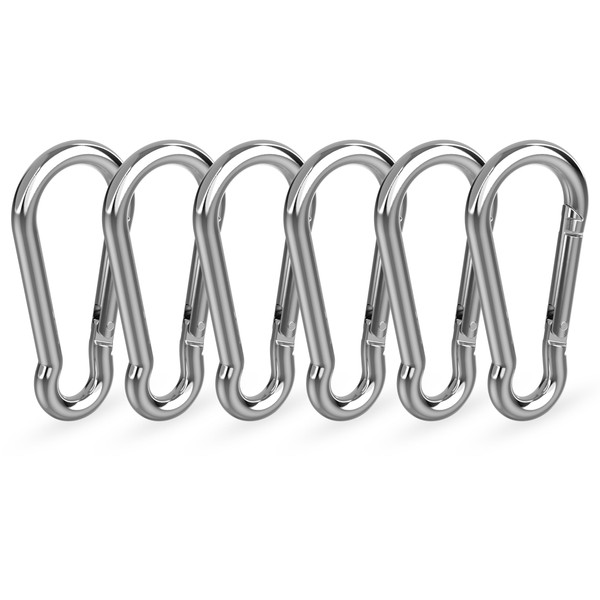 RAVN HAMAN Set of 6 Carabiner hooks 8 x 80 mm - Carabiner clips with snap lock with a load capacity of up to 230 kg - Snap hooks for key ring, hammock, punching bag, etc. - Galvanised steel