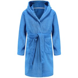 SWMSTUPF Boys Girls Bathrobe Soft Towel Hooded Robe 100% Turkish Cotton Bathrobe(Blue,7-8 Years)