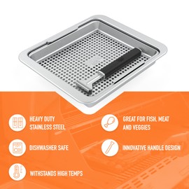 Yukon Glory™ BBQ 'N SERVE Wide Basket Set - BBQ Grill Basket - The Grilling Basket Includes a Serving Tray & Clip-On Handle - Perfect Grill Baskets for Outdoor Grill Vegetables or Fish Basket & Meat