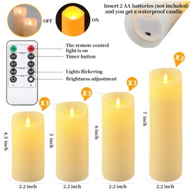 QQFCTOO 12PACK Outdoor Waterproof Flameless Candle, Battery Powered Twinkling LED Candle for Outdoor Decoration, Porch H 4" 5" 6" 7" Pillar Candle with Remote Control and Timer Set