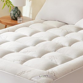 Love's cabin Queen Mattress Topper Viscose Derived from Bamboo, Thick Pillow Top Mattress Pad with Stretchable Pockets for 8"-20" Mattress, Soft Breathable Cooling Mattress Topper for Hot Sleepers