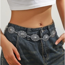 YZRIZX Western Concho Chain Belt for Women Boho Metal Belts For Country Concert Dresses Jeans Cowgirl Vintage Waist Belt