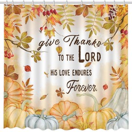 MEHOFOND Thanksgiving Shower Curtain for Bathroom, Autumn Fall Maple Leaves Shower Curtain,Autumn Farm Pumpkins Harvest Shower Curtains Set, Thanksgiving Fall Shower Curtain Bathroom Decor 72x72in