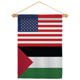 Palestine US Friendship Garden Flag Set Wood Dowel Regional USA American Alliance World Country Particular Area Small Decorative Gift Yard House Banner Double-Sided Made In 13 X 18.5