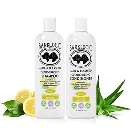 BarkLogic Deodorizing Aloe and Flaxseed Shampoo and Conditioner 2 Piece Grooming Kit- 16 oz, Lemon – with Naturally Derived Essential Oil and Plant Enzymes, Safe and Easy Odor Control, Vegan