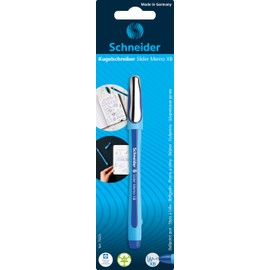 Schneider Slider Memo XB (Extra Broad) Ballpoint Pen, 1.4 mm, Light Blue Barrel, Blue Ink, Blister Pack of 1 Pen (75023)