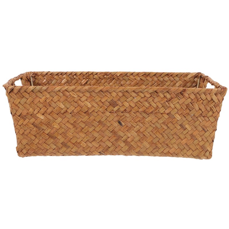 WOONEKY Seagrass Woven Rectangle Basket Wicker Storage Basket for Desktop