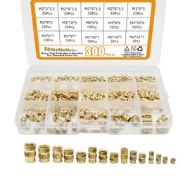 300Pcs Threaded Inserts M2 + M3 + M4 + M5 + M6 Assortment Box - Brass Heat Set Insert for Plastic Parts - Metric Knurled Nuts - Insert by Heat into 3D Printing Components