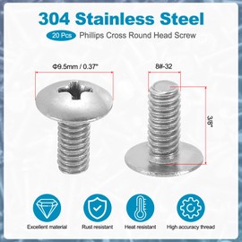 PATIKIL 8#-32x3/8" Truss Head Screws, 20Pcs Wood Screws UNC Phillips Cross 304 Stainless Steel Bolt Machine Screws Fasteners Hardware for Ceiling Fan Blade