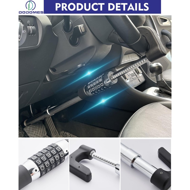 Steering Wheel Lock Anti-Theft Car Device, Retractable Keyless Password 5