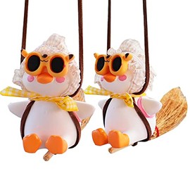 Car Mirror Hanging Accessories of Swinging Penguin Rear View Mirror Hanging Accessories Cute Car Decor Accessories for Teens Car Pendant Car Charm Cute Things Cool Car Accessories (Yellow)