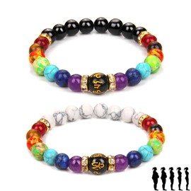 Pulsera Arus 7 Chakras, Healthbangle Lymphatic Drainage Chakra Bracelet Pulsera De Los 7 Chakras para Mujer Elastic Natural Stone Yoga Crystals Beads Meditation Anxiety Bracelet Bangle（2Pcs）