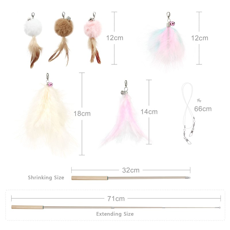 SONGWAY Cat Stick, Cat Toy, Balls, 3 Feathers, Cat Pujarashi,