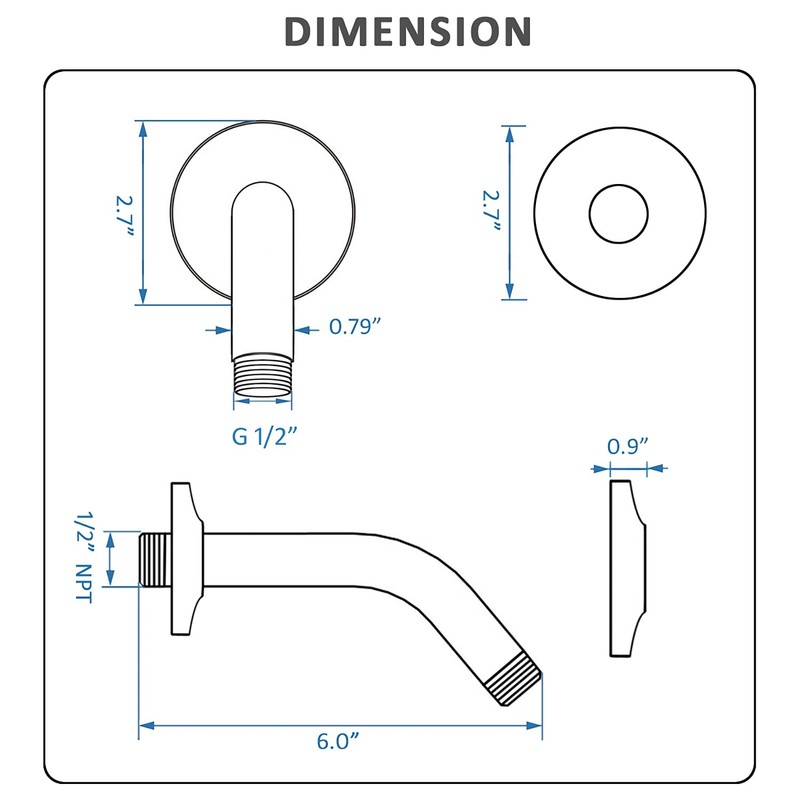 BESTILL Wall Mounted 6 Inch Shower Head Arm, Shower Arm