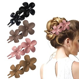 VONJUMA Pack of 4 Pinces À Cheveux Flower Hair Clips Large Colourful Glittering Duckbill Shape Hairpin Elegant Hair Clips Women's Hair Accessories for Women Girls 110 x 40 x 55 mm Black Pink Brown