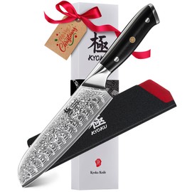 KYOKU Santoku Knife - 7" - Shogun Series - Japanese VG10 Steel Core Forged Damascus Blade - with Sheath & Case