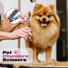 JASON Professional 6 in 1 Dog Scissors Set - Thinning Shear, Straight Scissor, Chunker, Down-curved Shears and Comb for Cat Pet (Black, 7")