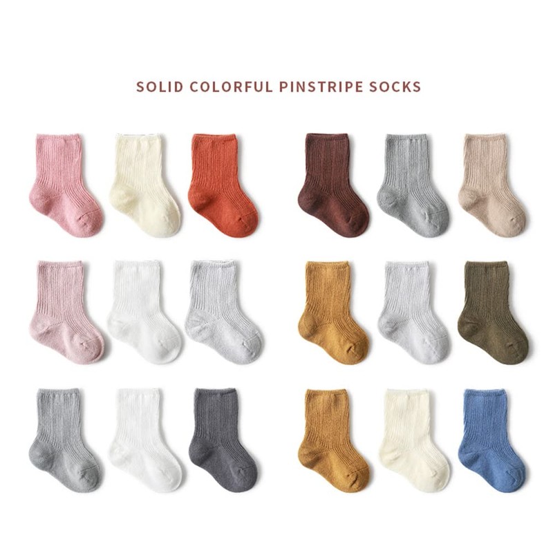 Calcetines de algodón sólido para bebés y niñas, Color sólido