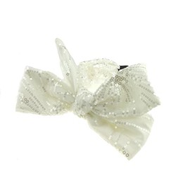 Ladies Sparkly Sequin Evening Party Big Full Bow Covered Headband Alice Band (White)