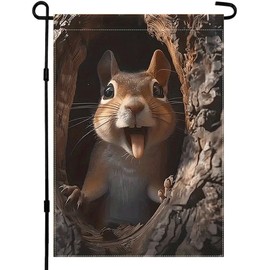CHAONENG Designs Squirrel Garden Flags for Outside Grey Yawning Funny Face Sting Humour Rodent Small Yard Flag Farmhouse Yard Outdoor Decoration 12x18 Inch