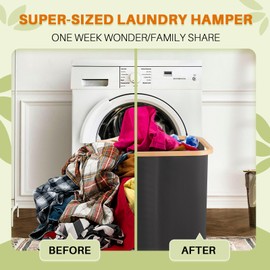 Laundry Hamper 3 Section, 160L Extra Large Hampers for Laundry Basket with Lid, Dirty Clothes Hamper Collapsible Laundry Basket Organizer for Bedroom,Laundry Room, Dark Grey