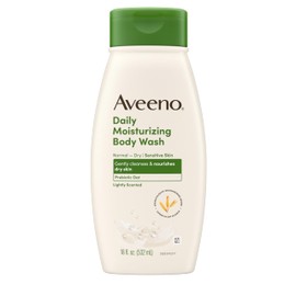 Aveeno Daily Moisturizing Body Wash for Dry & Sensitive Skin + Prebiotic Oat, Body Wash Gently Cleanses & Nourishes Dry Skin, Lightly Scented, Dye- & Paraben-Free, 18 fl. oz