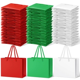 Cholemy 150 Pcs Mini Christmas Gift Bags Bulk, 3.94 x 4.72 x 2.36 Inch Cardboard Paper Bags with Handles, Extra Small Red Green and White Party Favor Bags Xmas Gift Wrap Bags for Party Supplies