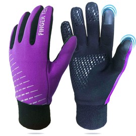 Kids Cycling Gloves Winter Full Finger Warm Touchscreen Running, Boys Girls Glove Grip Liner Thermal for Gardening School Sport Waterproof Anti-Slip (Purple, XS)