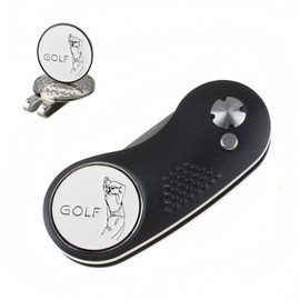 KOFULL Pitch Mark Repair Tool+2 Ball Maker+Clip Golf Pitch Mark Repairer Divot Repair Tool Switchblade Golf Green Repair Fork Portable and Folding Pitch-1 piece Black