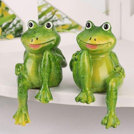 Zerodis Frog Garden Statue, 2 Pieces Green Frog Seat Statue, Mini Resin Sculpture Accessories Figure for Garden Yard Indoor Outdoor Decoration, 7.5 cm