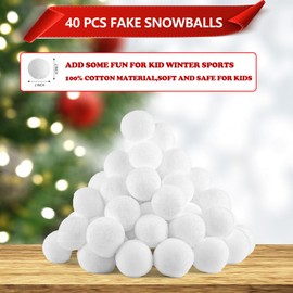40 Pcs Snow Toy Balls for Kids Indoor, Soft Fake Snowball Plush Artificial Snow Ball Set for Kids Winter Indoor & Outdoor Snow Fight Throwing Game, Christmas Party Decorations