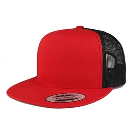 Trendy Apparel Shop Flexfit Brand 5 paneles 2 tonos de malla plana clásica Snapback Cap, Rojo Negro, One Size