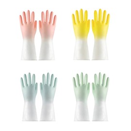 4 Pairs Household Cleaning Gloves Reusable Dishwashing Gloves Waterproof PVC Washing up Gloves for Washing Dishes Cooking Household Home Bathroom Garden