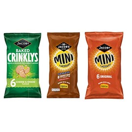 Jacob's Mini Cheddars Variety Pack (Crinklys Cheese & Onion, Mini Cheddars BBQ, Original)
