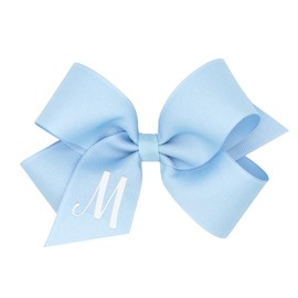 Wee Ones Girls' Initial It Monogram Hair Bows on a WeeStay No Slip Hair Clip, For All Ages and Hair Types, Blue Bow, Medium Size, Letter M