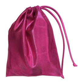 LIL'FOX 8" x 10" Drawstring Girls Grip Bag for Gymnastics 26cm x 20cm - Storage Bag Gym Pouch Lightweight Drawstring Bags for Personal Equipment - Shiny Foil with Rhinestones