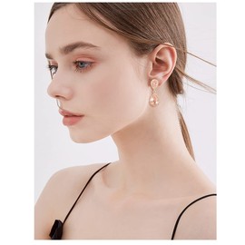 Champagne Earrings for Wedding Gold - Sterling Silver Pave Teardrop Citrine CZ Cubic Zirconia Crystal Dangle Drop Earrings Bridal Jewelry for Bride Bridesmaid Party Prom