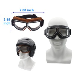 LJDJ Motorcycle Goggles,2 Pack Vintage Anti Fog Pilot PU Leather Glasses Dustproof ATV Off Road Motorbike Helmet Eyewear Protect for Ridding Motorcross Classes Aviator Goggles for Men Women Adult