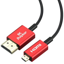Rulykar Short Thin 8K Micro HDMI to HDMI 1FT/0.3M, Ultra High Speed 48Gbps, Cord Φ2.5mm, 8K@60Hz, 4K@120Hz,Compatible with Hero 7 6 5 A6000 A6300 Camera B500 3 Pro and More…