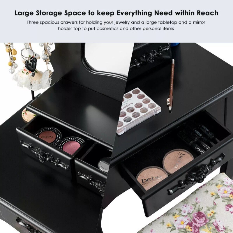 Costway Vanity Compact Makeup Dressing Table Stool Set Jewelry Desk