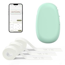 SUPVAN E10 - Etiquetadora Bluetooth con 3 cintas, etiqueta impermeable continua sin tinta, aplicación con 35 fuentes, más de 1000 íconos, organización