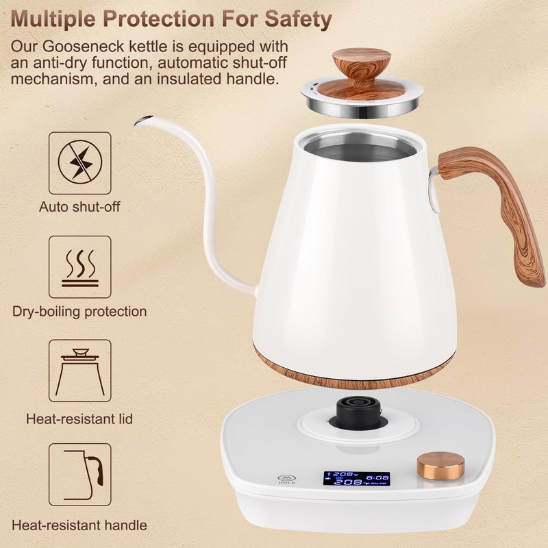 YDDZZM Gooseneck Electric Kettle, Intelligent Temperature Control, Stainless Steel Inner,