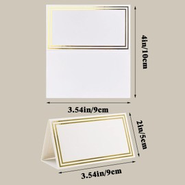 50 Pack Tent Cards with Gold Foil Border for Weddings, Banquets, Events, 2 x 3.3 Inches