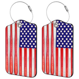 Neidius 2 Pack Luggage Tags,Baseball American Flag PU Leather Idea Baggage Tag with ID Labels Privacy Cover Metal Ring Men and Women Travel Bag Labels