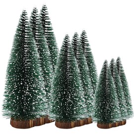 HONGECB Mini Christmas Tree, 9 Pieces Mini Artificial Christmas Tree, Mini Christmas Tree with Snow Effect, Small with Wooden Base, Christmas Table Decoration, 10/15/20 cm