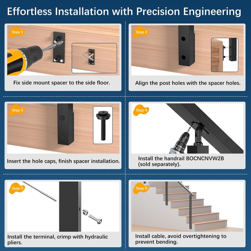 Gyykzz 36" Side Mount Stair Cable Railing Post for 28-38