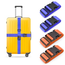 Suitcase Straps, Set of 4, Adjustable Suitcase Webbing, Luggage Strap, Safe with Address Label and Name Tags, Accessories Strap, Eye-catching Suitcase Straps for Quick Identification Luggage Travel