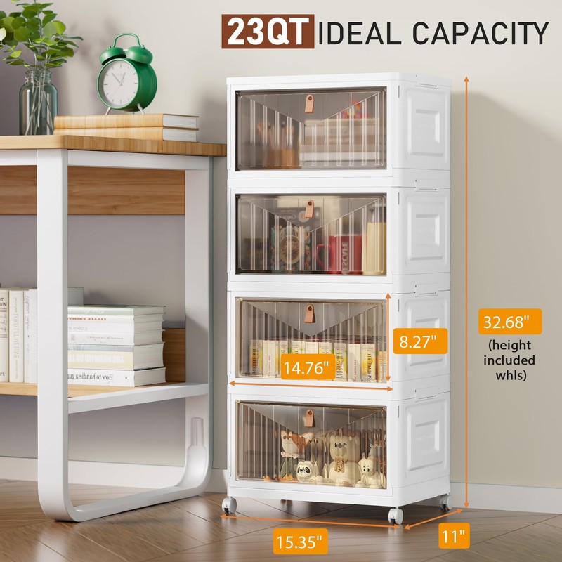 4 Tier Storage Bins with Lids, 23QT Stackable Closet Organizers