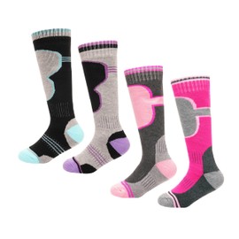 GM Apparel High Performance Ladies Ski Socks - Long Hose Thermal Socks for Ultimate Comfort and Warmth on the Slopes - 4 Pair Pack, UK Size 4-7